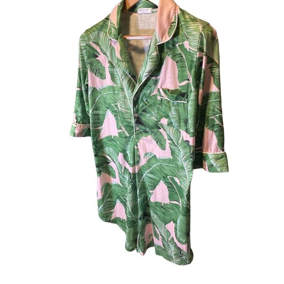 Ekouaer Green Pink Palm Tree Tropical Pullover Half Sleeve Night Gown Shirt Sz M - Picture 3 of 6